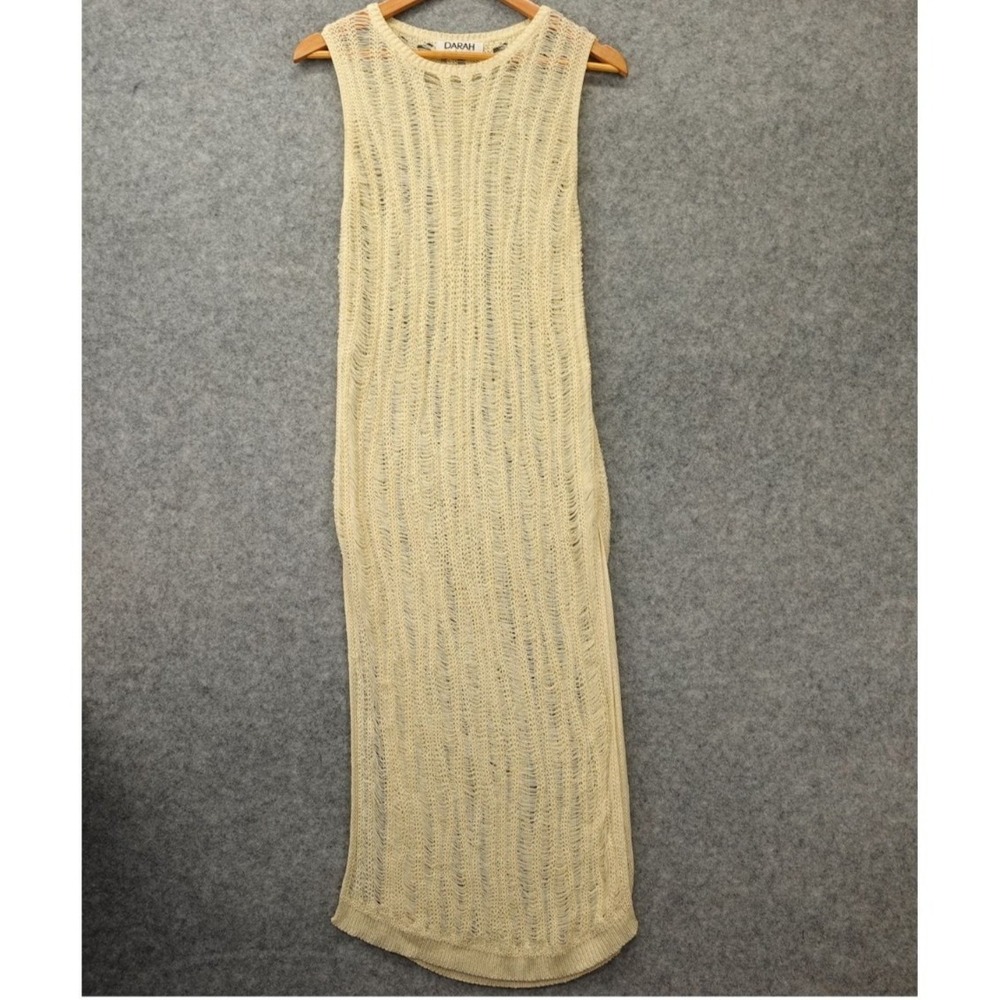 Beach Cover Up Dress Women S M Fitted Cream White Open Knit Maxi Boho DARAH DAHL